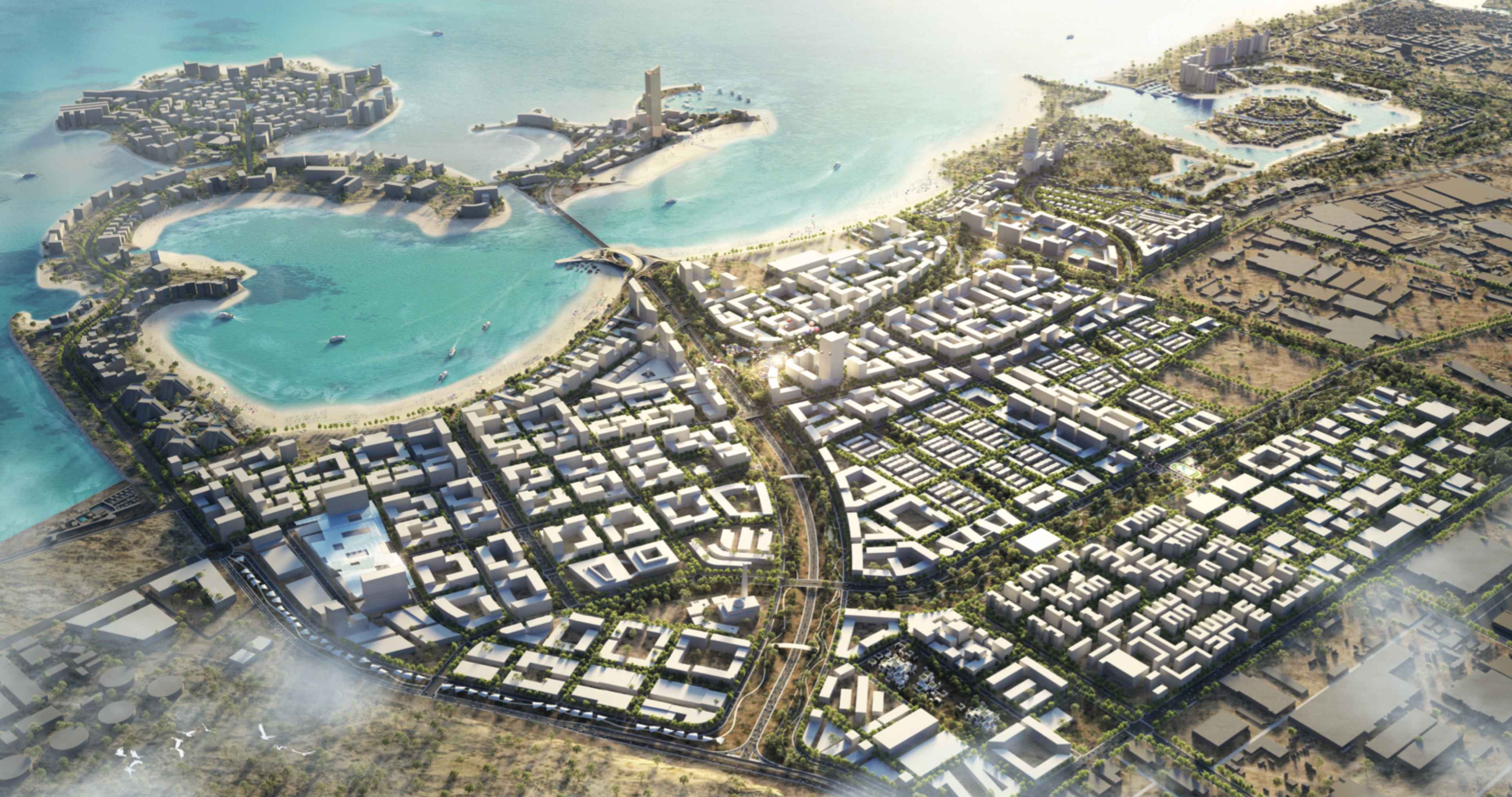 Aerial view of Marjan Beach masterplan showing the complete waterfront development