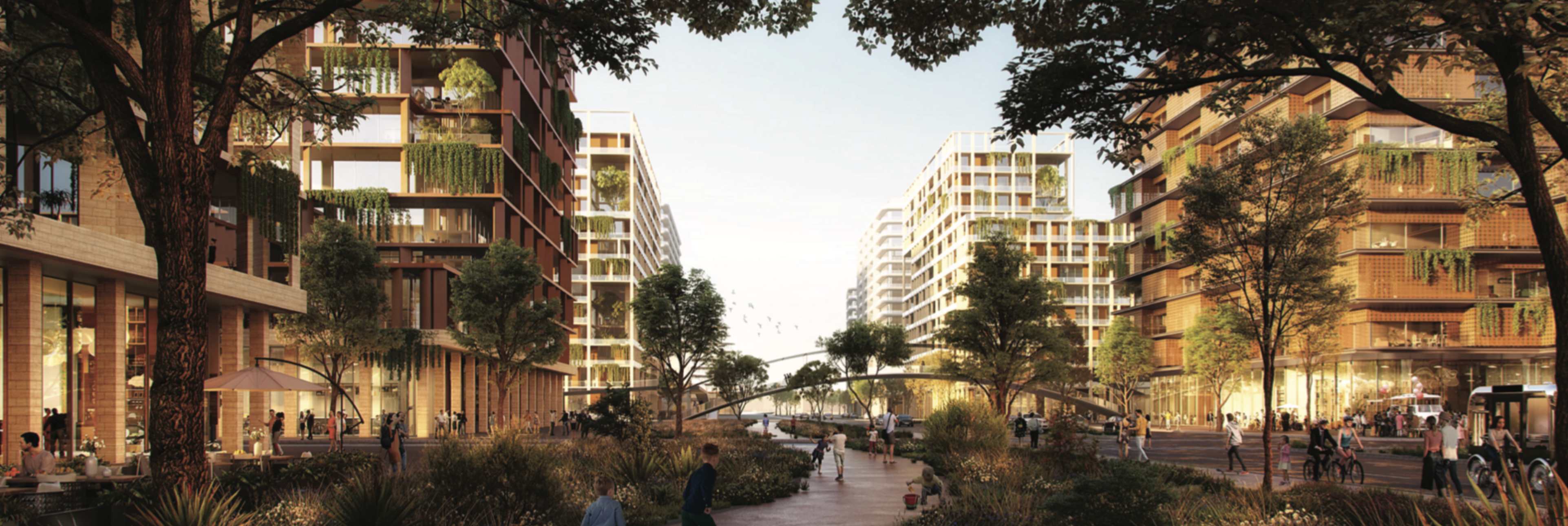 Modern residential community at Marjan Beach with pedestrian walkways and green spaces